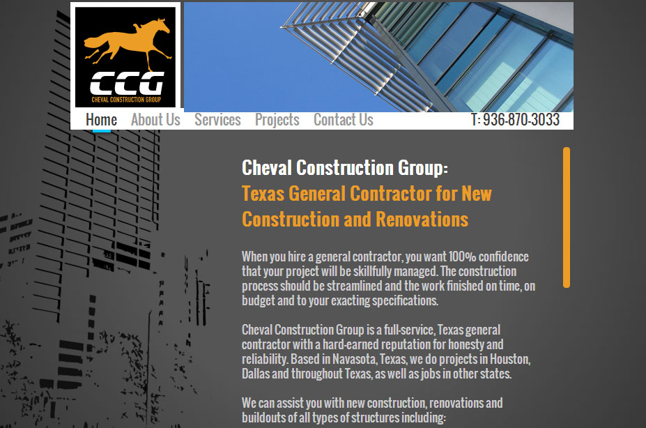 Cheval Construction homepage copy by Susan Greene