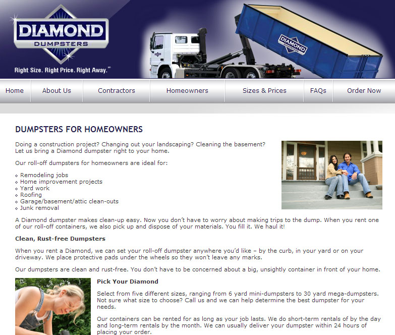 Diamond Dumpsters Homeowners Page