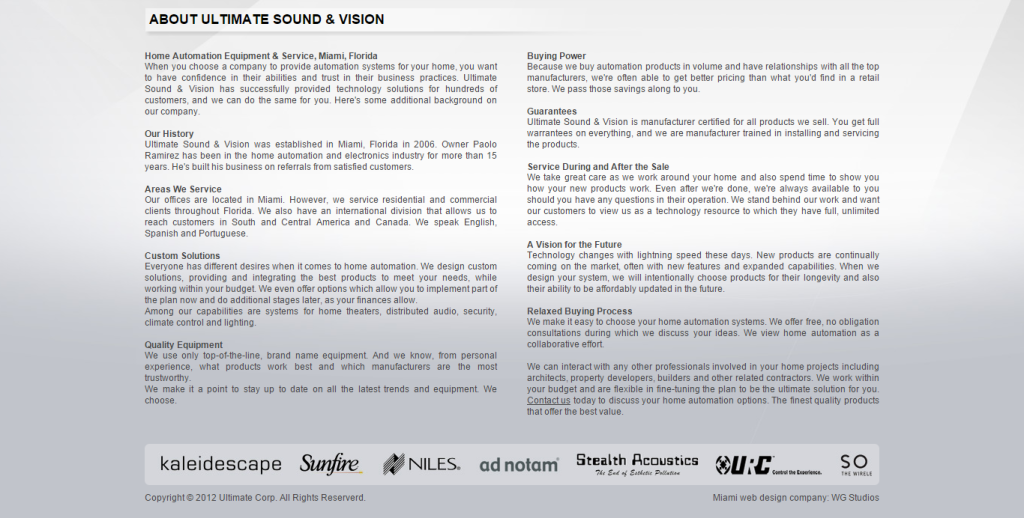 ultimate sound and vision about us page
