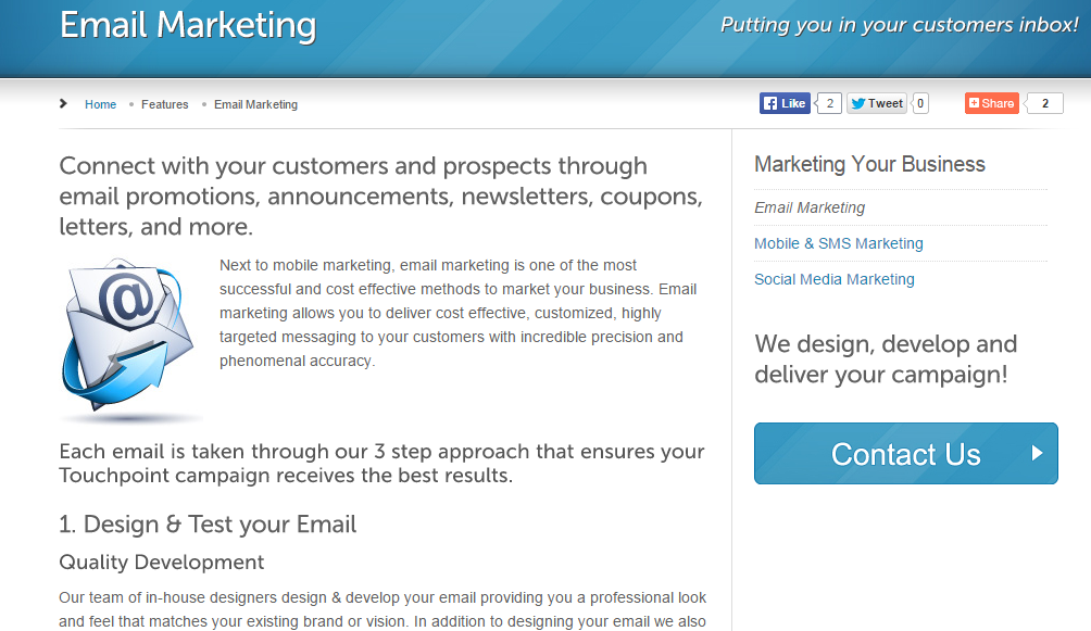 toupoint technologies email marketing page