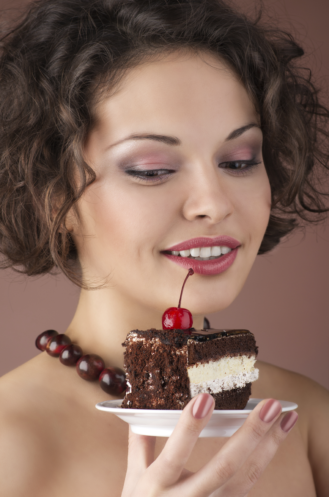 delicious piece of cake at woman hands