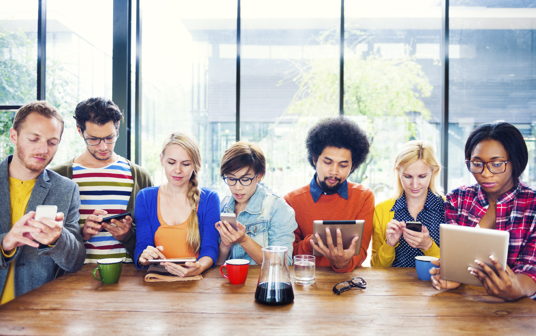 Multiethnic Group of People Socail Networking at Cafe