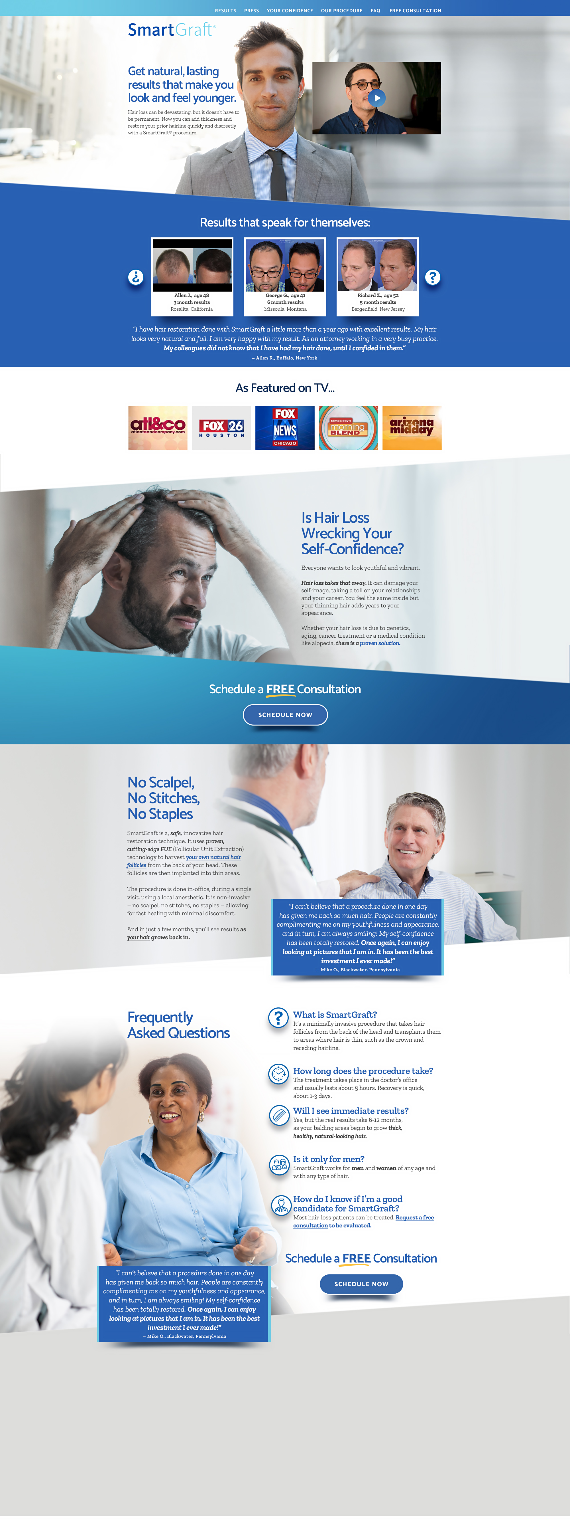 Hair restoration landing page